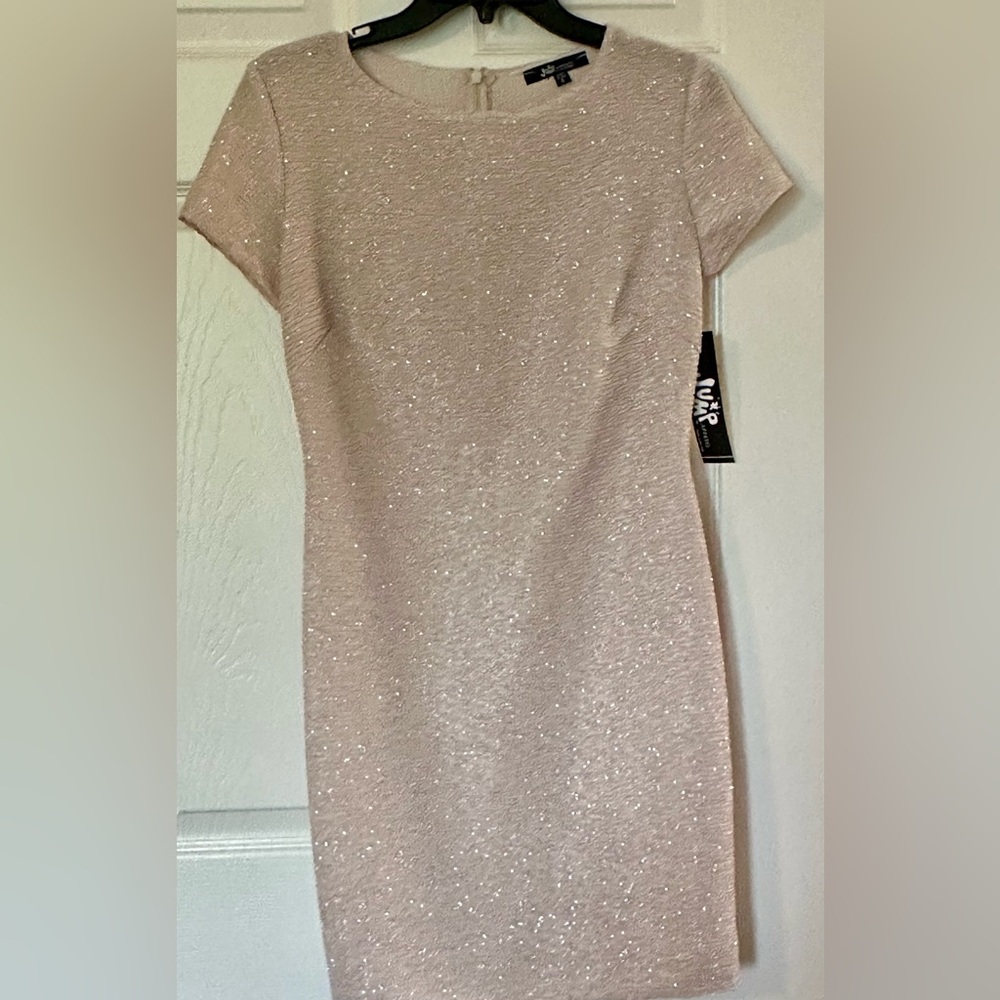 Jump Cream/Silver Sheath Mini Dress with Cap Dolman Sleeves